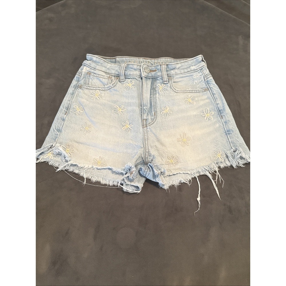 American Eagle Floral Embroidered Mid Rise Size 000 Cut Off Distressed Shorts